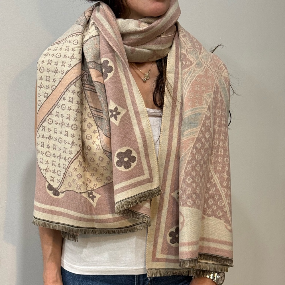 ShopEvelynne Beige and Pink Designer Scarf